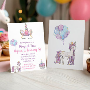 Invitation Carton d'invitation d'anniversaire Licorne Magique