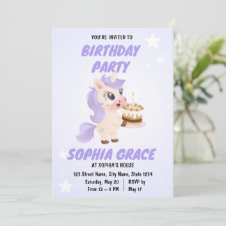 Invitation Carton d'invitation d'anniversaire licorne mignonn