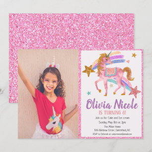 Invitation Carton d'invitation d'anniversaire licorne paillet