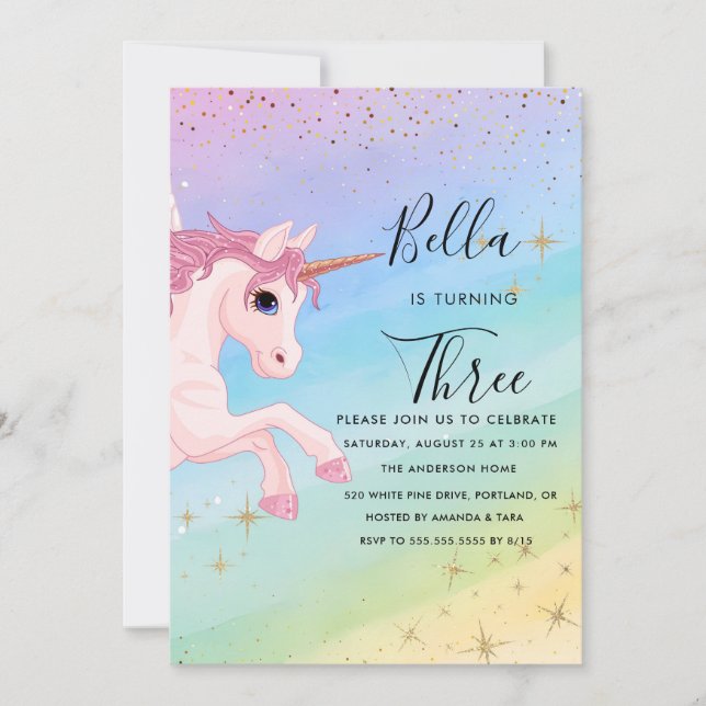 Invitation Carton d'invitation d'anniversaire licorne pastel  (Devant)