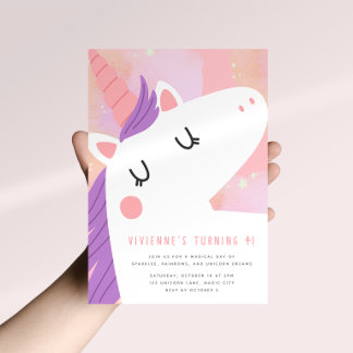 Invitation Carton d'invitation d'anniversaire Licorne Pastel