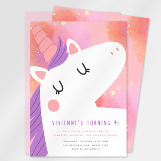 Invitation Carton d'invitation d'anniversaire licorne pastel