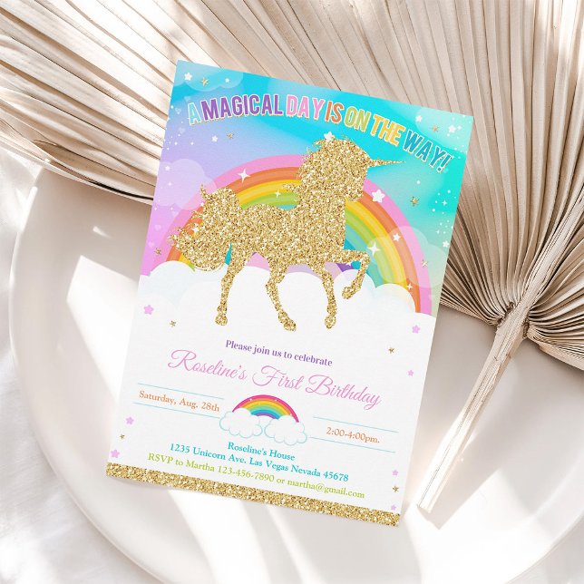 Invitation Carton d'invitation d'anniversaire Licorne Pastel  (Créateur téléchargé)