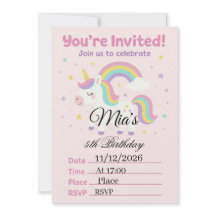 Carton d'invitation d'anniversaire Licorne Rose Ma