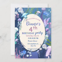 Carton d'invitation d'anniversaire méduse sous la