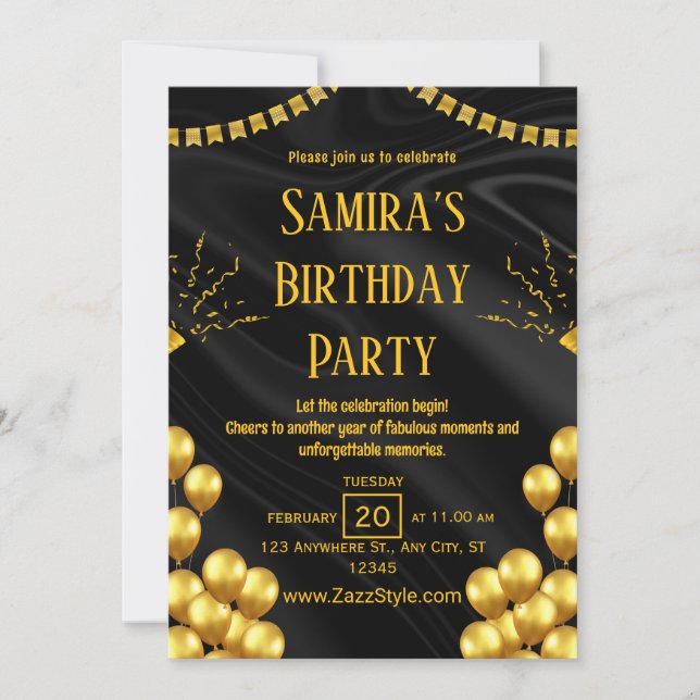 Invitation Carton d'invitation d'anniversaire noir et jaune (Devant)