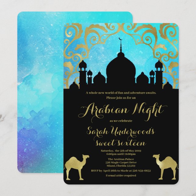 Invitation Carton d'invitation d'anniversaire Nuits Arabes sa (Devant / Derrière)