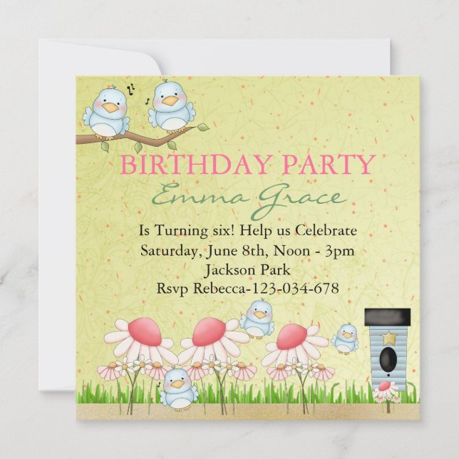 Invitation Carton d'invitation d'anniversaire Oiseau Jaune/Bl (Devant)