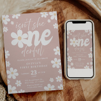 Invitation Carton d'invitation d'anniversaire Onederful Daisy