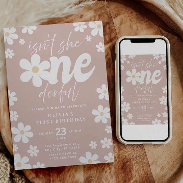 Invitation Carton d'invitation d'anniversaire Onederful Daisy (Girl first birthday parties
"Isn't She Onederful" birthday themes
Daisy and wildflower birthday )