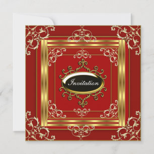 Invitation Carton d'invitation d'anniversaire or et rouge le 