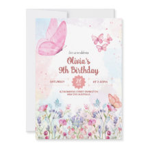 Carton d'invitation d'anniversaire Papillon Pastel