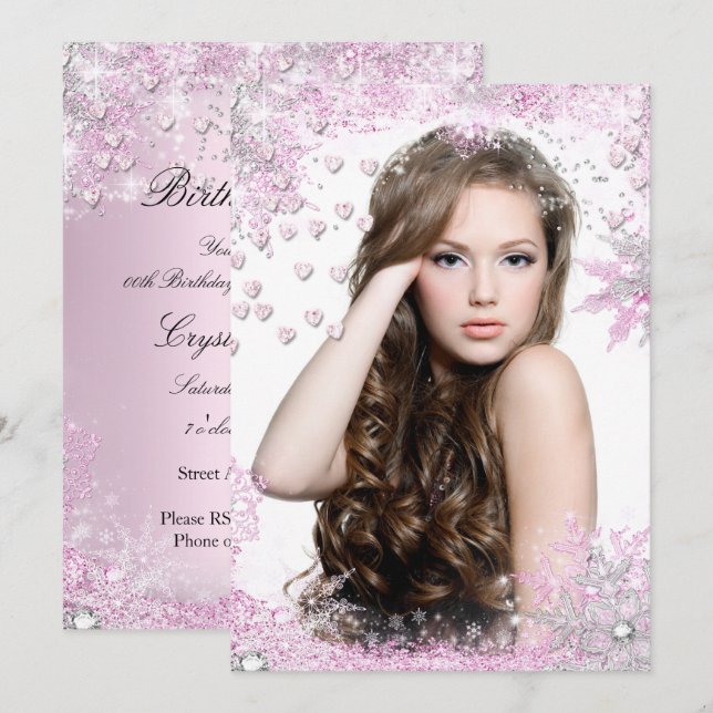 Invitation Carton d'invitation d'anniversaire Photo Pink Spar (Devant / Derrière)