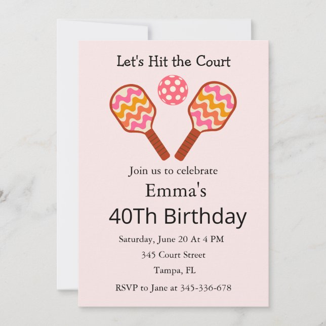 Invitation Carton d'invitation d'anniversaire Pickleball Rétr (Devant)