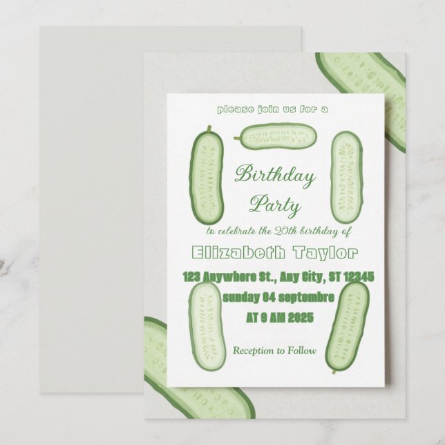 Invitation Carton d'invitation d'anniversaire Pickles & Conco (Devant / Derrière)