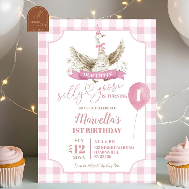 Invitation Carton d'invitation d'anniversaire Pink Preppy Sil (Créateur téléchargé)