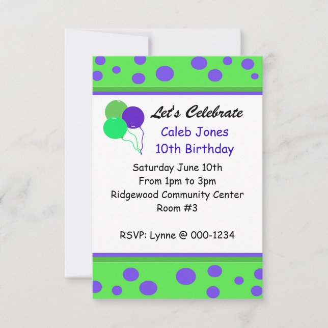 Invitation Carton d'invitation d'anniversaire Points et Ballo (Devant)