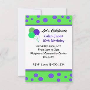 Invitation Carton d'invitation d'anniversaire Points et Ballo