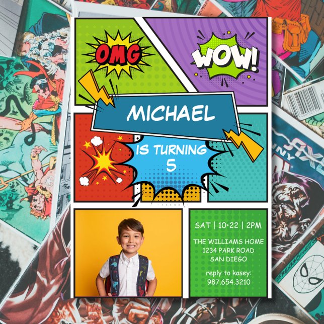 Invitation Carton d'invitation d'anniversaire Pop Art de supe (Créateur téléchargé)