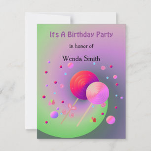 Invitation Carton d'invitation d'anniversaire pour bonbons et