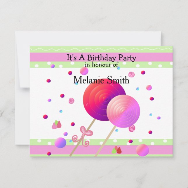 Invitation Carton d'invitation d'anniversaire pour bonbons et (Devant)