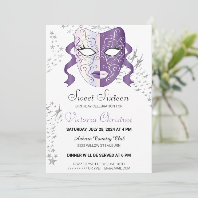 Invitation Carton d'invitation d'anniversaire pour carnaval m (Debout devant)