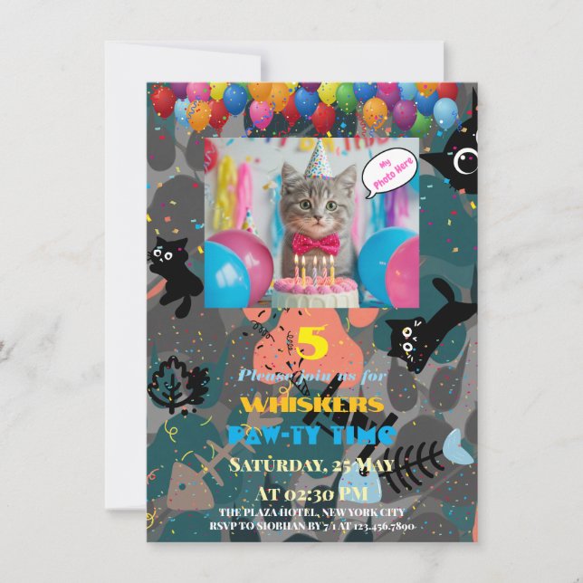 Invitation Carton d'invitation d'anniversaire pour chat perso (Devant)