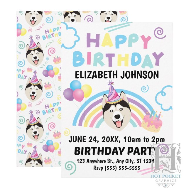Invitation Carton d'invitation d'anniversaire pour chien husk (Créateur téléchargé)