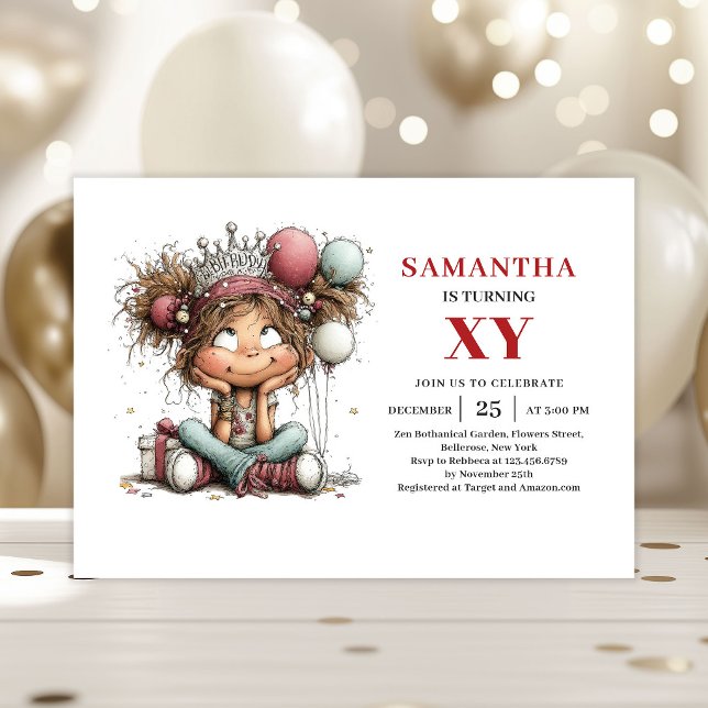 Invitation Carton d'invitation d'anniversaire pour fille fant (Whimsical Colorful Girl Birthday invitation)