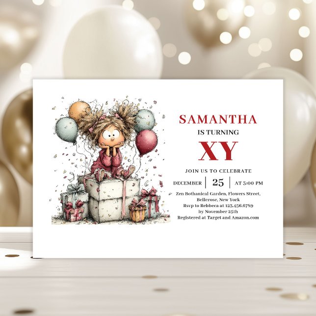 Invitation Carton d'invitation d'anniversaire pour fille Mign (Kids Girl Birthday Invitation Cute Fun Aesthetic Style)