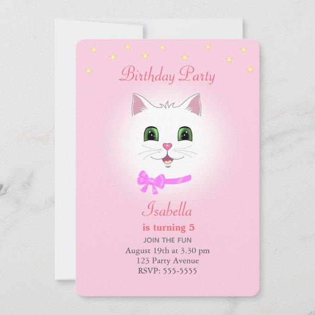 Invitation Carton d'invitation d'anniversaire pour fille rose (Devant)