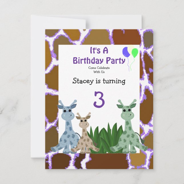 Invitation Carton d'invitation d'anniversaire pour girafe ani (Devant)