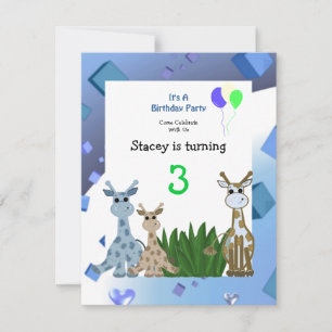 Invitation Carton d'invitation d'anniversaire pour girafe ani
