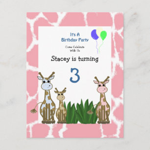 Invitation Carton d'invitation d'anniversaire pour girafe ani