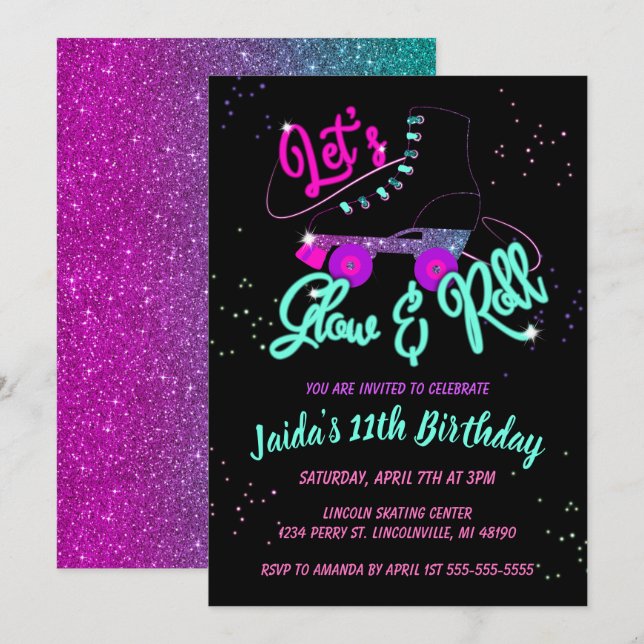 Invitation Carton d'invitation d'anniversaire pour patins à r (Devant / Derrière)