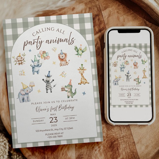 Invitation Carton d'invitation d'anniversaire pour tous les f (Wild One first birthday parties
Safari birthday celebrations
Jungle animal themed birthdays
Baby boy)
