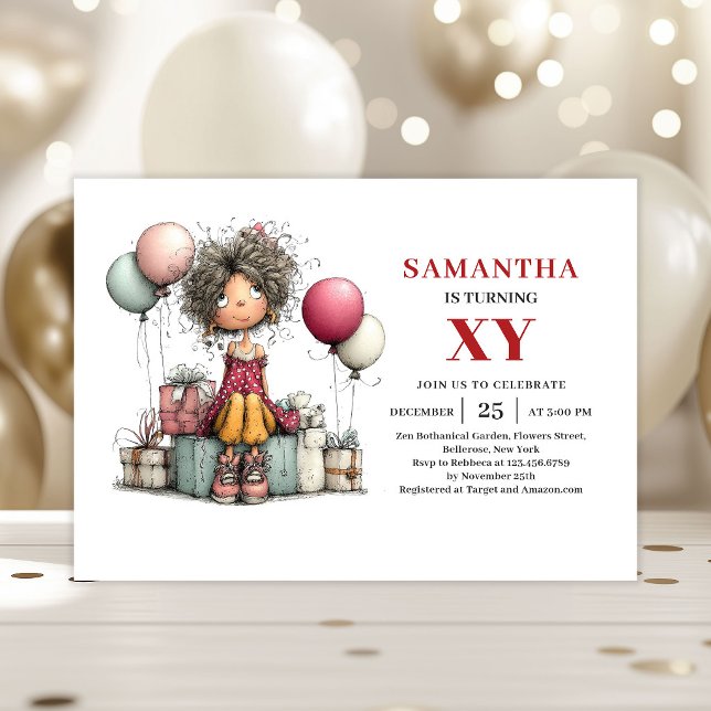 Invitation Carton d'invitation d'anniversaire pour une fille  (Whimsy Playful Girl Birthday invitation)