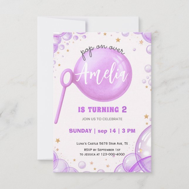 Invitation Carton d'invitation d'anniversaire Purple Bubble P (Devant)