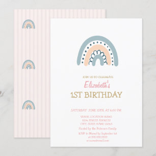 Invitation Carton d'invitation d'anniversaire rayé arc-en-cie
