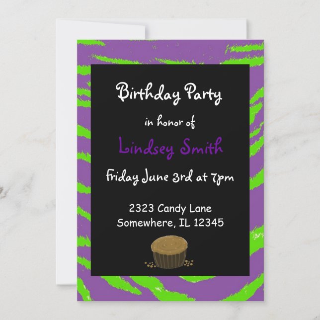 Invitation Carton d'invitation d'anniversaire rayures de tigr (Devant)