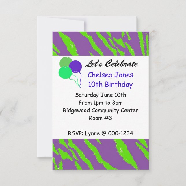 Invitation Carton d'invitation d'anniversaire rayures de tigr (Devant)