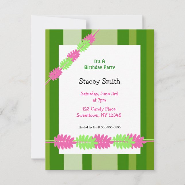 Invitation Carton d'invitation d'anniversaire Rayures et Feui (Devant)