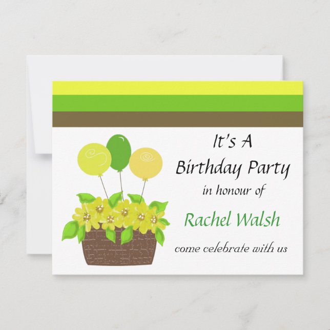 Invitation Carton d'invitation d'anniversaire Rayures et Fleu (Devant)