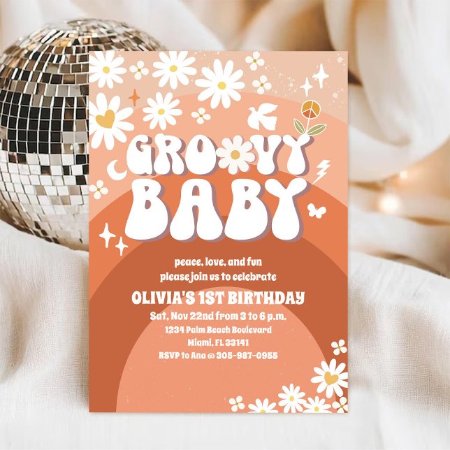 Invitation Carton d'invitation d'anniversaire rétro groovy Da (Créateur téléchargé)