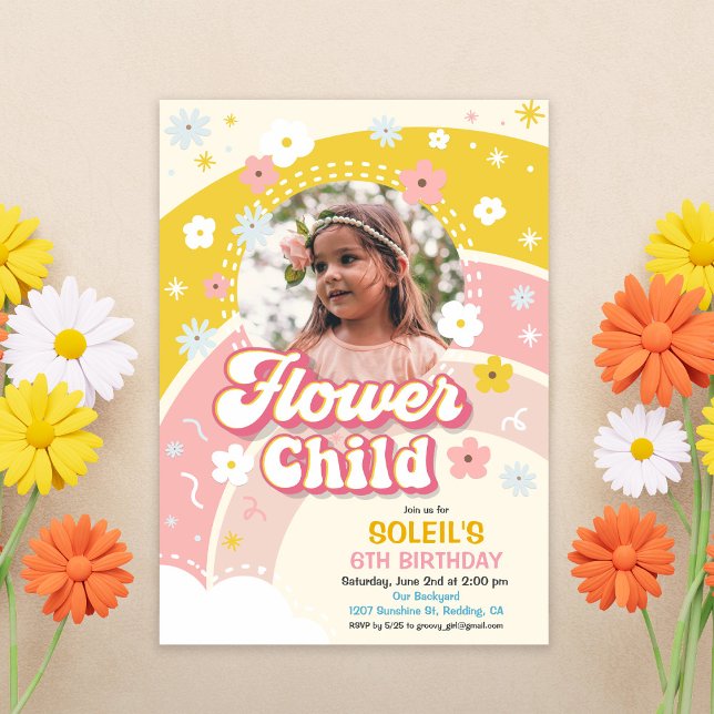 Invitation Carton d'invitation d'anniversaire rétro groovy Fl (Créateur téléchargé)