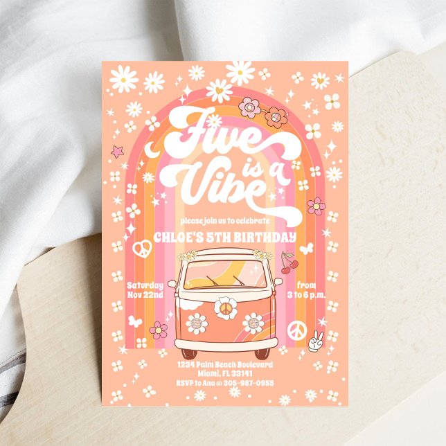 Invitation Carton d'invitation d'anniversaire rétro hippie (Créateur téléchargé)