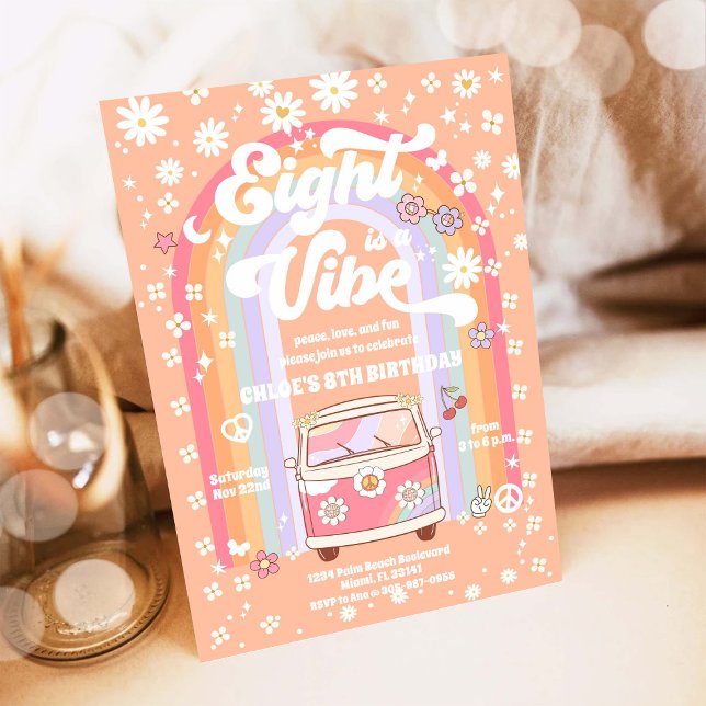 Invitation Carton d'invitation d'anniversaire rétro hippie (Créateur téléchargé)