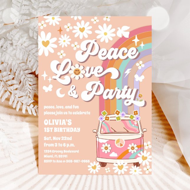 Invitation Carton d'invitation d'anniversaire rétro hippie (Créateur téléchargé)