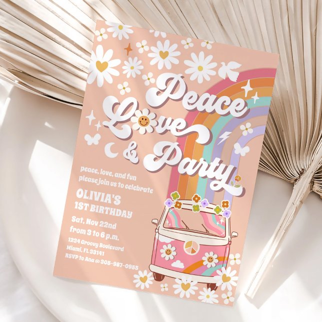 Invitation Carton d'invitation d'anniversaire rétro hippie (Créateur téléchargé)
