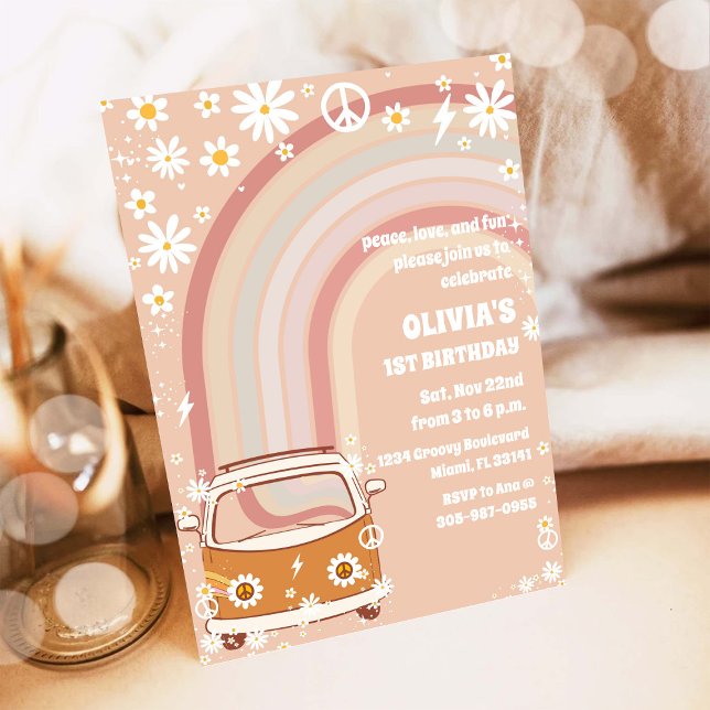Invitation Carton d'invitation d'anniversaire rétro hippie (Créateur téléchargé)